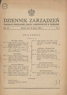 Dziennik Zarządzeń Dyrekcji Okręgowej Kolei Państwowych w Poznaniu. 1938.02.23 Nr2