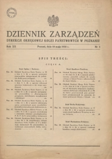 Dziennik Zarządzeń Dyrekcji Okręgowej Kolei Państwowych w Poznaniu. 1938.05.18 Nr3