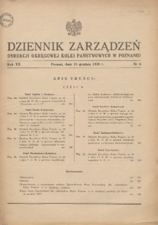 Dziennik Zarządzeń Dyrekcji Okręgowej Kolei Państwowych w Poznaniu. 1938.12.24 Nr6
