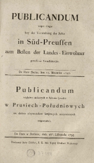 Publicandum względem niektorych w sądzenia sposobie w Prusiech-Południowych na dobro obywatelow krajowych uczynionych rozporządzeń