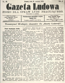 Gazeta Ludowa pismo dla spraw ludu pracującego. 14.06.1903. R. 2. nr 24