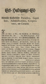 Erb-Huldigungs-Eid für die römisch-Catholische Parochos, Capellane, Administratores, Cooperatores und Curatos