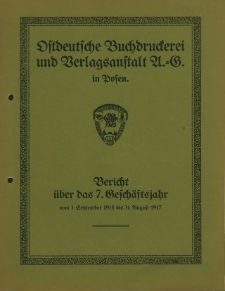 Bericht über das 7. Geschäftsjahr vom. 1. September 1916 bis 31. August 1917.