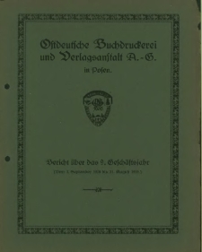 Bericht über das 9. Geschäftsjahr vom. 1. September 1918 bis 31. August 1919.