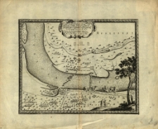 Situs loci in quo [...] Sueciae General; subito hosteq; inscio lintribus Vistulam inter Montower Spitz et parvum Montow trajecit, cohortes Polon. fugavit, locum stationi opportunum occupavit, fluminiq; pontem imposuit d. 4 Aug. Ao 1658
