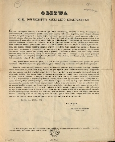 Odezwa C.K. Towarzystwa Naukowego Krakowskiego