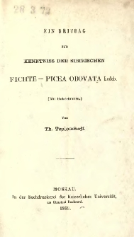 Ein Beitrag zur Kenntniss der Sibirischen Fichte - Picea obovata Ledeb.