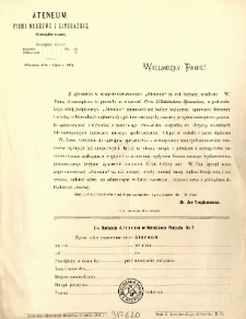 [Prośba o nadsyłanie materiałów do wykorzystania w piśmie naukowo-literackim "Ateneum"