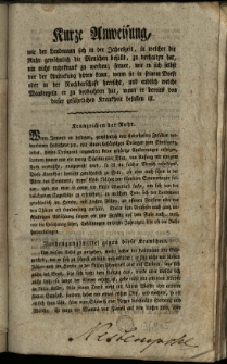 Kurze Anweisung,wie der Landmann sich in der Jahreszeit, in welcher die Ruhr gewöhnlich die Menschen befällt, zu verhaften hat, um nicht ruhrkrank zu werden