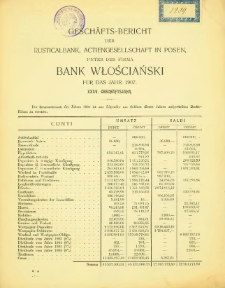 Geschäfts-Bericht der Rusticalbank, Actiengesellschaft in Posen unter der Firma Bank Włościański für das Jahr 1907 (XXXV.Geschäftsjahr).