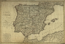 Carte d'Espagne et de Portugal ou se trouvent les grandes routes de postes. Dressee par Herisson