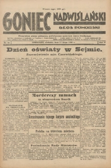Goniec Nadwiślański: Głos Pomorski: Niezależne pismo poranne, poświęcone sprawom stanu średniego 1930.02.09 R.6 Nr33
