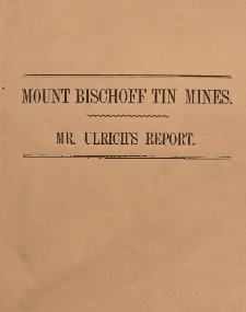 The Mount Bischoff tin mines : Mr. Ulrich's report to the directors of the Mount Bischoff Tin Mining Company, Launceston