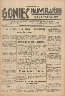 Goniec Nadwiślański: Głos Pomorski: Niezależne pismo poranne, poświęcone sprawom stanu średniego 1930.05.29 R.6 Nr124