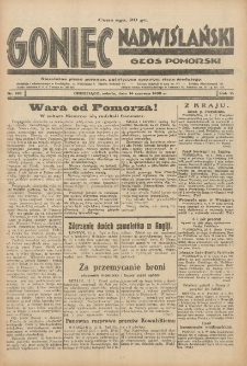 Goniec Nadwiślański: Głos Pomorski: Niezależne pismo poranne, poświęcone sprawom stanu średniego 1930.06.14 R.6 Nr136