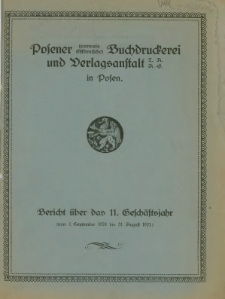 Bericht über das 11. Geschäftsjahr (vom. 1. September1920 bis 31. August 1921).