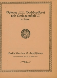 Bericht über das12 Geschäftsjahr (vom. 1. September1921 bis 31. August 1922).