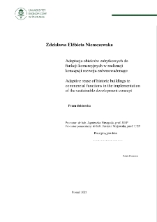 Adaptacja obiektów zabytkowych do funkcji komercyjnych w realizacji koncepcji rozwoju zrównoważonego