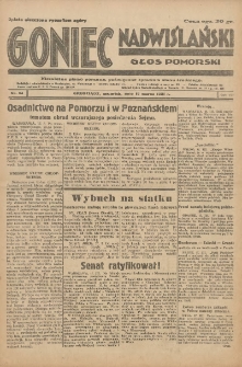 Goniec Nadwiślański: Głos Pomorski: Niezależne pismo poranne, poświęcone sprawom stanu średniego 1931.03.19 R.7 Nr64