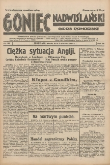 Goniec Nadwiślański: Głos Pomorski: Niezależne pismo poranne, poświęcone sprawom stanu średniego 1931.08.15 R.7 Nr187