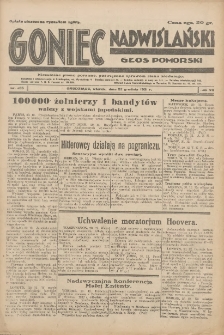 Goniec Nadwiślański: Głos Pomorski: Niezależne pismo poranne, poświęcone sprawom stanu średniego 1931.12.22 R.7 Nr295