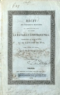 Récit des évènemens militaires qui, depuis le 13 mai 1831, ont précédé la bataille d'Ostrolenka