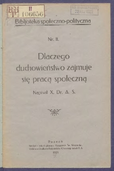 Dlaczego duchowieństwo zajmuje się pracą społeczną: napisał X.Dr.St.A.