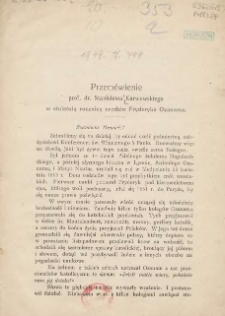 Przemówienie prof. dr. Stanisława Karwowskiego w stuletnią rocznicę urodzin Fryderyka Ozanama