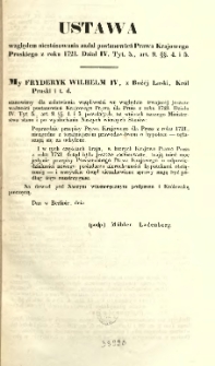 Ustawa względem niestósowania nadal postanowień Prawa Krajowego Pruskiego z roku 1721...