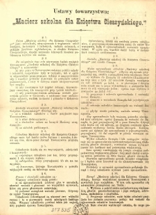 Ustawy towarzystwa : "Macierz szkolna dla Księstwa Cieszyńskiego"