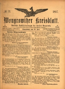 Wongrowitzer Kreisblatt: Amtliches Publikationsorgan des Kreises Wongrowitz 1897.07.31 Jg.46 Nr31