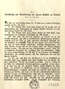 Die Vorschläge zur Erweiterung der Irren-Austalt zu Owinsk betreffend
