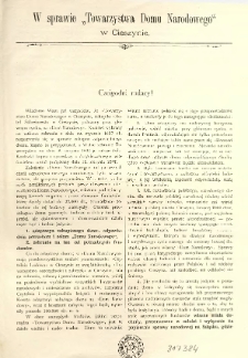 W sprawie "Towarzystwa Domu Narodowego" w Cieszynie