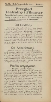 Przegląd Teatralny i Filmowy: tygodnik ilustrowany poświęcony sprawom teatru, muzyki, sztuki i kinematografu 1924.09.07 R.6 Nr13
