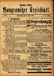 Zweites Blatt. Wongrowitzer Kreisblatt. 1908.05.23 Jg 57 Nr21