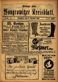 Beilage zum Wongrowitzer Kreisblatt. 1908.09.26 Jg.57 Nr39
