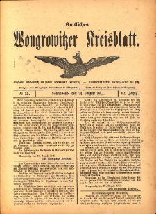 Amtliches Wongrowitzer Kreisblatt. 1912.08.31 Jg.62 Nr35