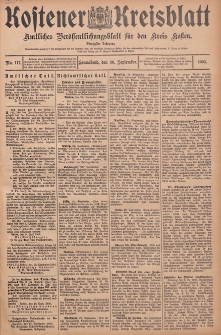 Kostener Kreisblatt: amtliches Ver&ouml;ffentlichungsblatt f&uuml;r den Kreis Kosten 1905.09.30 Jg.40 Nr117
