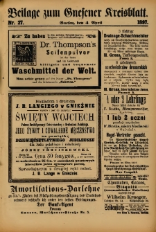 Beilage zum Gnesener Kreisblatt. 1897.04.04. Nr27