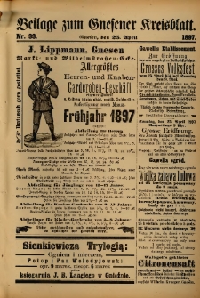Beilage zum Gnesener Kreisblatt. 1897.04.23 Nr33