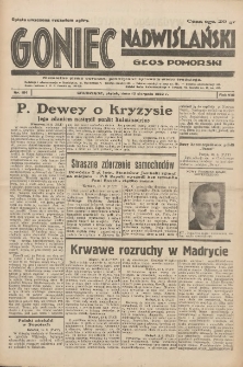 Goniec Nadwiślański: Głos Pomorski: Niezależne pismo poranne, poświęcone sprawom stanu średniego 1932.08.12 R.8 Nr184