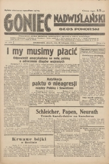 Goniec Nadwiślański: Głos Pomorski: Niezależne pismo poranne, poświęcone sprawom stanu średniego 1932.11.29 R.8 Nr275