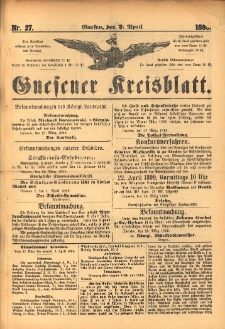 Gnesener Kreisblatt. 1899.04.02 Nr27