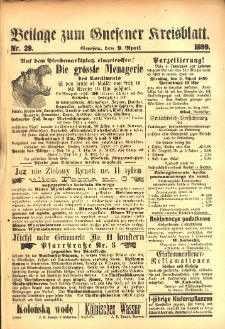 Beilage zum Gnesener Kreisblatt. 1899.04.09 Nr29