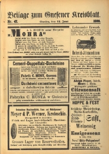 Beilage zum Gnesener Kreisblatt. 1899.06.11 Nr47