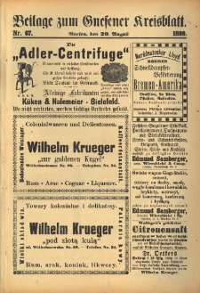 Beilage zum Gnesener Kreisblatt. 1899.08.20 Nr67