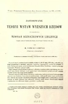 Zastosowanie teoryi wstaw wyższych rzędów do całkowania równań różniczkowych linijnych