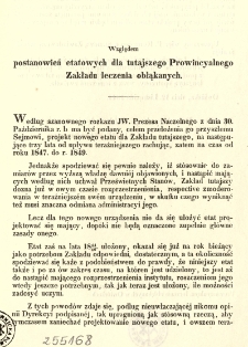 Względem postanowień etatowych dla tutejszego Prowincyalnego Zakładu leczenia obłąkanych