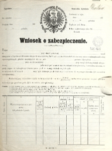 Og&oacute;lne Niemieckie Towarzystwo Zabezpieczeń od Gradobicia : wniosek o zabezpieczenie : wniosek o zabezpieczenie