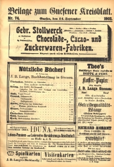 Beilage zum Gnesener Kreisblatt 1902.09.14 Nr74